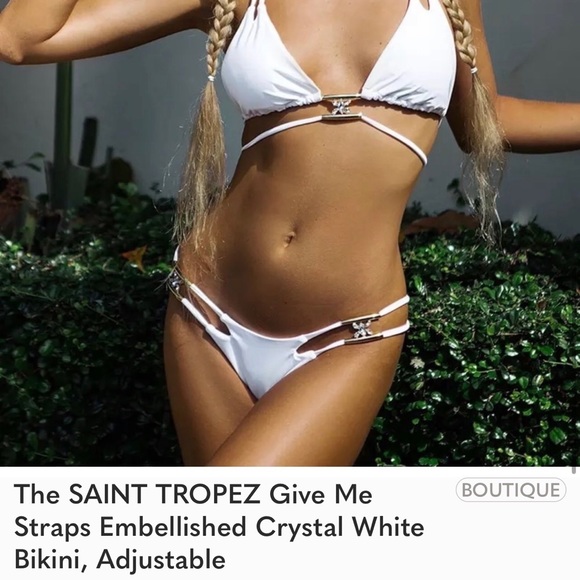The SAINT TROPEZ Give Me Straps Embellished Crystal White Bikini, Adjustable - Picture 6 of 6